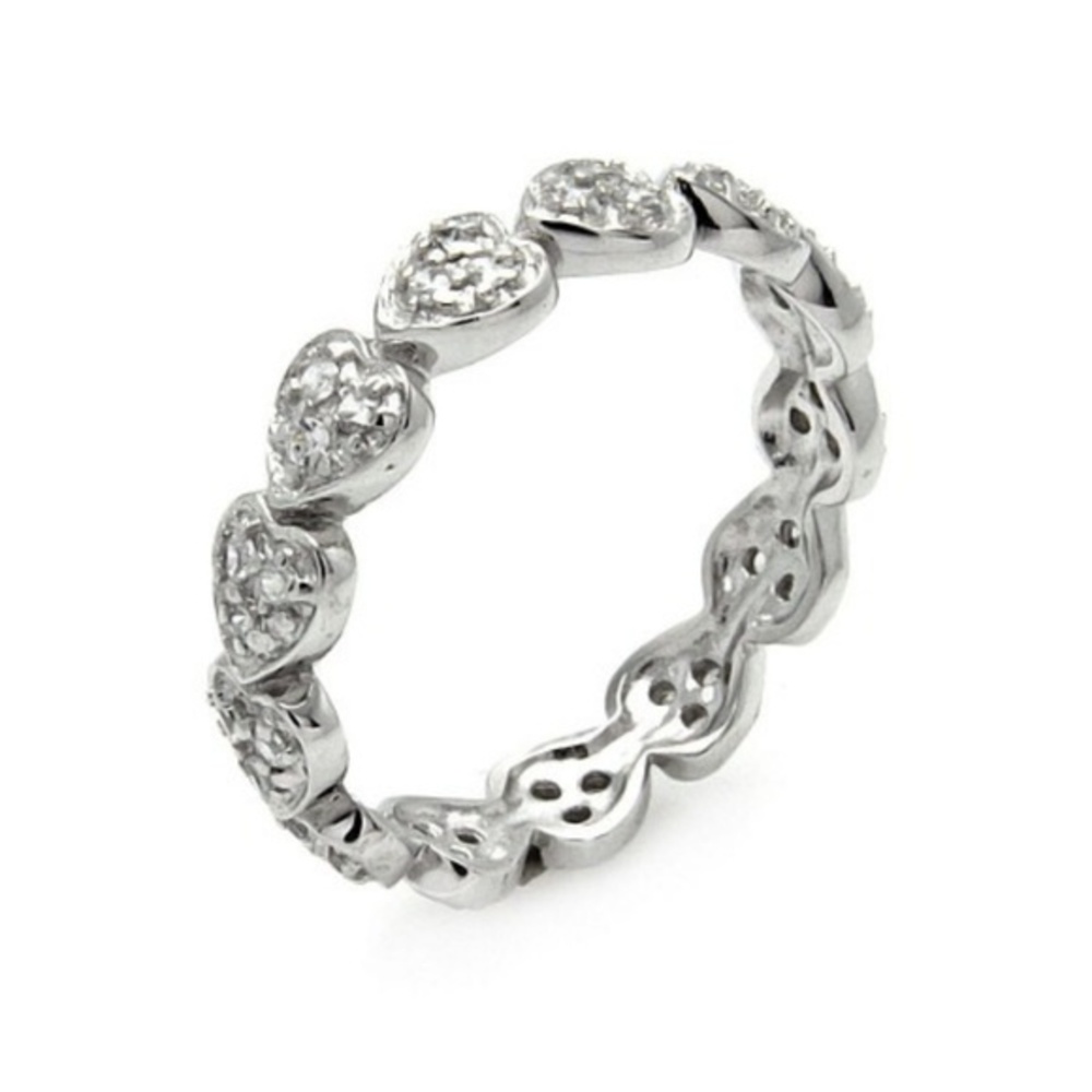 Sterling Silver CZ Heart Stackable Eternity Band